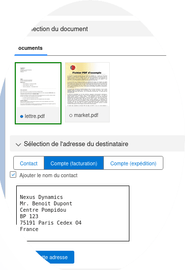 Interface d'envoi de courrier